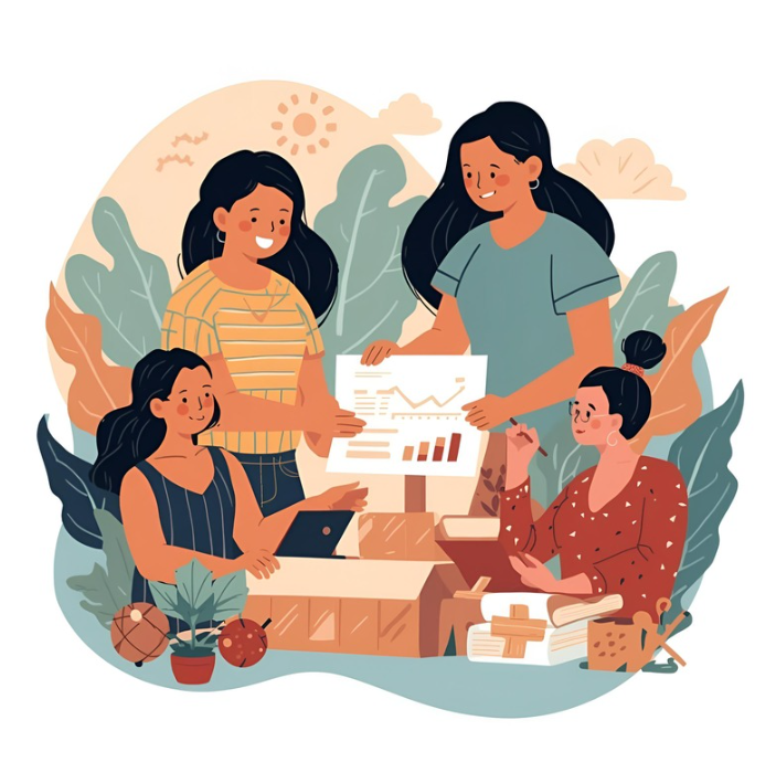 Illustration of people collaborating on a business plan